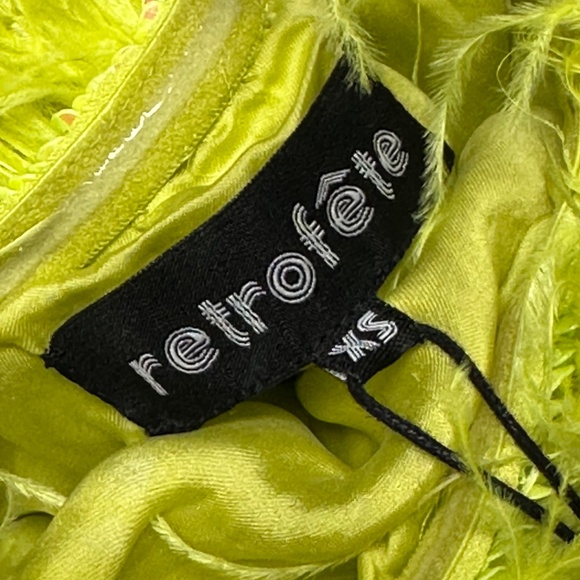 Retrofete TORIN Sequin Mini Dress Neon Yellow Feather Strapless XS - with tags - Picture 4 of 11